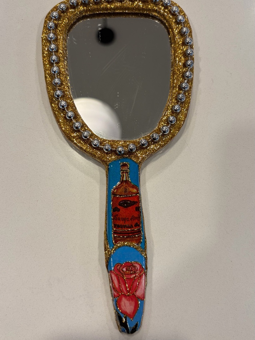 Hand-Painted Folk Art Skull Heart Mermaid Hand Mirror 8 Inch - Picture 3 of 5